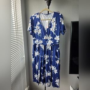Missky Elegant Blue Floral Midi Dress